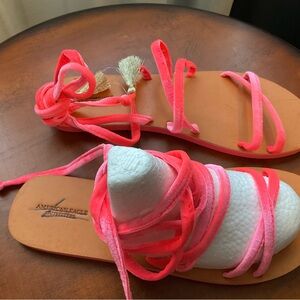 American Eagle Outfitters neon pink velvet tie gladiator sandals